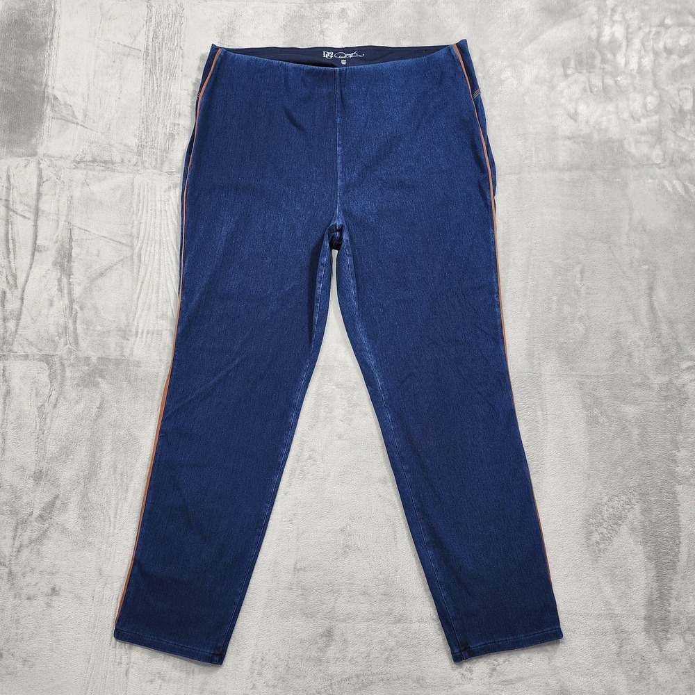 DG2 Jeans Womens 20W Blue‎ Brown Superstretch Knit Denim Side Stripe Jegging